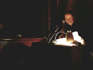 Sophie Malleret at the Great Weather for Media reading 14 November 2018 kgbbar.com Photo by Anne Weisgerber.