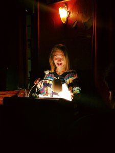 Amy Barone at the Great Weather for Media reading 14 November 2018 kgbbar.com Photo by Anne Weisgerber.