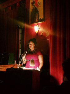 Mersidy Florexile at the Great Weather for Media reading 14 November 2018 kgbbar.com Photo by Anne Weisgerber.