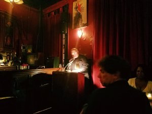 George Wallace at the Great Weather for Media reading 14 November 2018 kgbbar.com Photo by Anne Weisgerber.