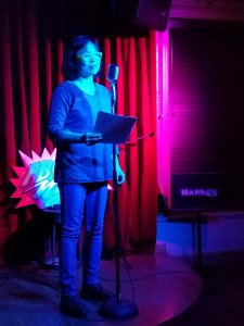 Annie Bien 3/1/2019 FBomb NYC Flash Fiction Reading Series. Photo Credit: A.E. Weisgerber.