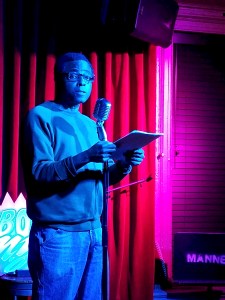 Austin Alexis 3/1/2019 FBomb NYC Flash Fiction Reading Series. Photo Credit: A.E. Weisgerber.